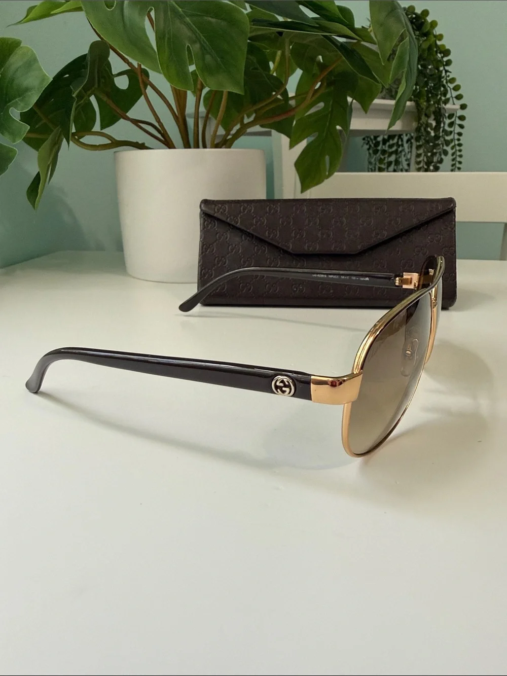 Gucci Gold Frame Sunglasses with Brown Lenses